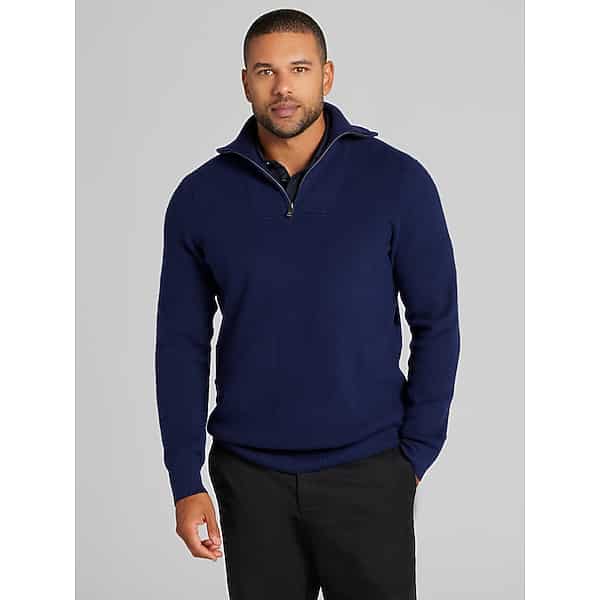 Joseph Abboud Big & Tall Men's Ribbed Quarter Zip Sweater Navy Blazer - Size: 3XLT