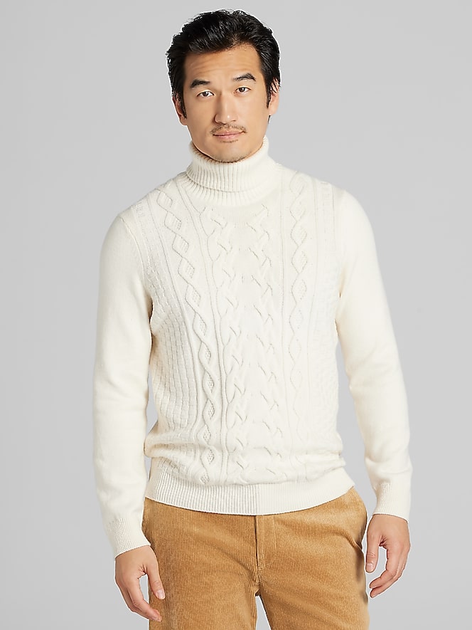 Joseph Abboud Modern Fit Cable Knit Turtleneck Sweater