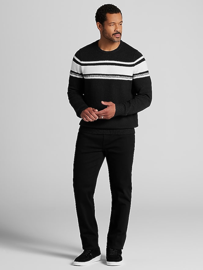 Joseph Abboud Modern Fit Chest Stripe Crew Neck Sweater