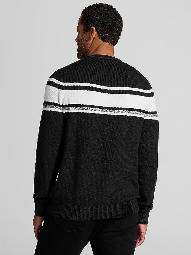 Joseph Abboud Modern Fit Chest Stripe Crew Neck Sweater