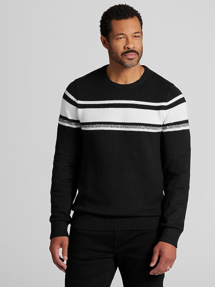 Joseph Abboud Chest Stripe Crewneck Sweater, Black - Big & Tall