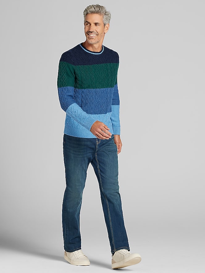 Joseph Abboud Modern Fit Big Stripe Crew Neck