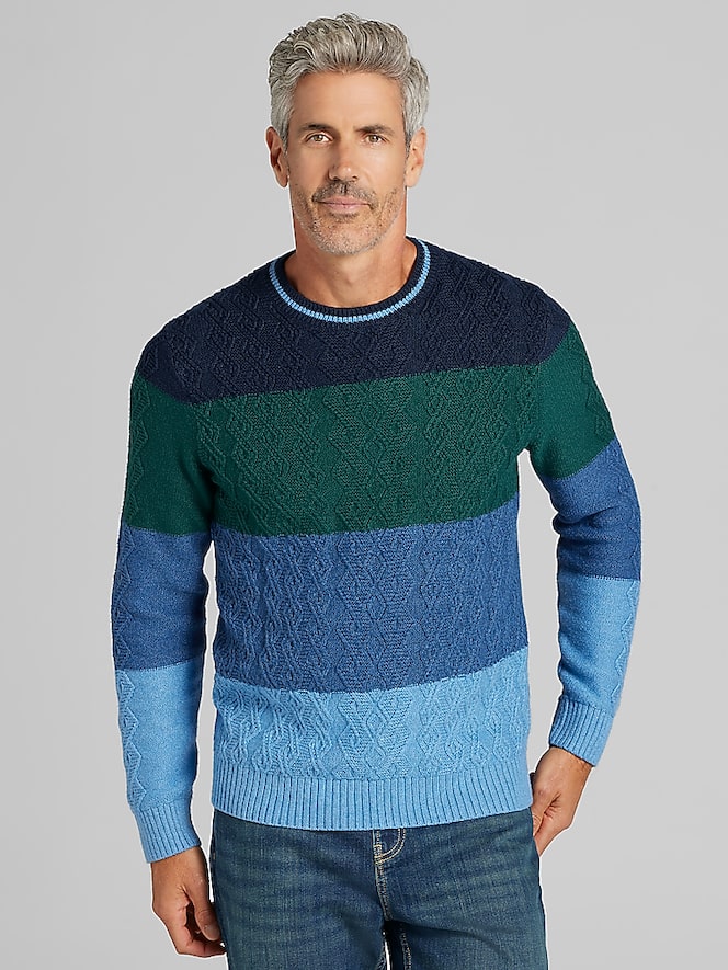 Joseph Abboud Modern Fit Big Stripe Crew Neck