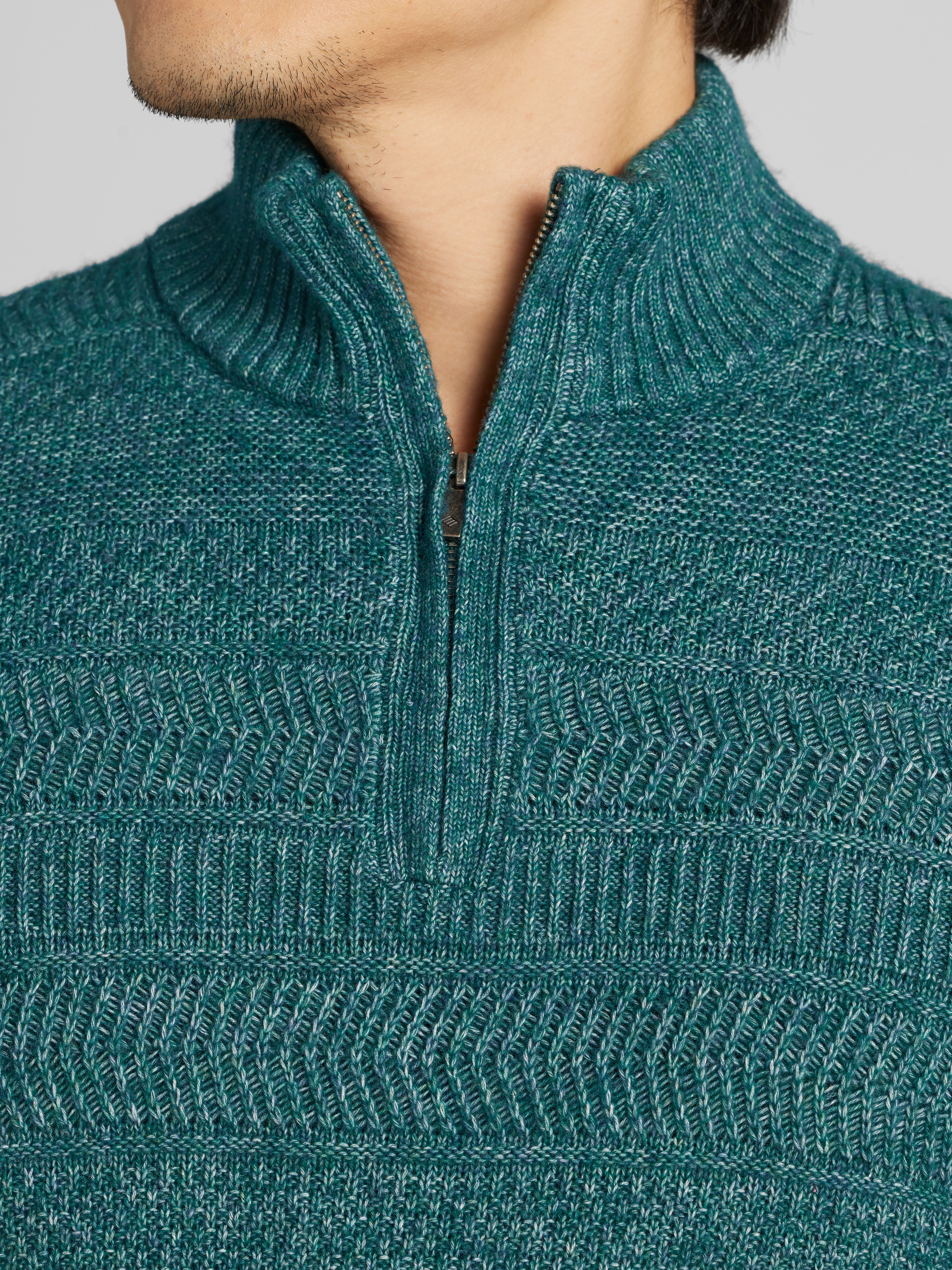 Textural Stripe Quarter Zip Sweater