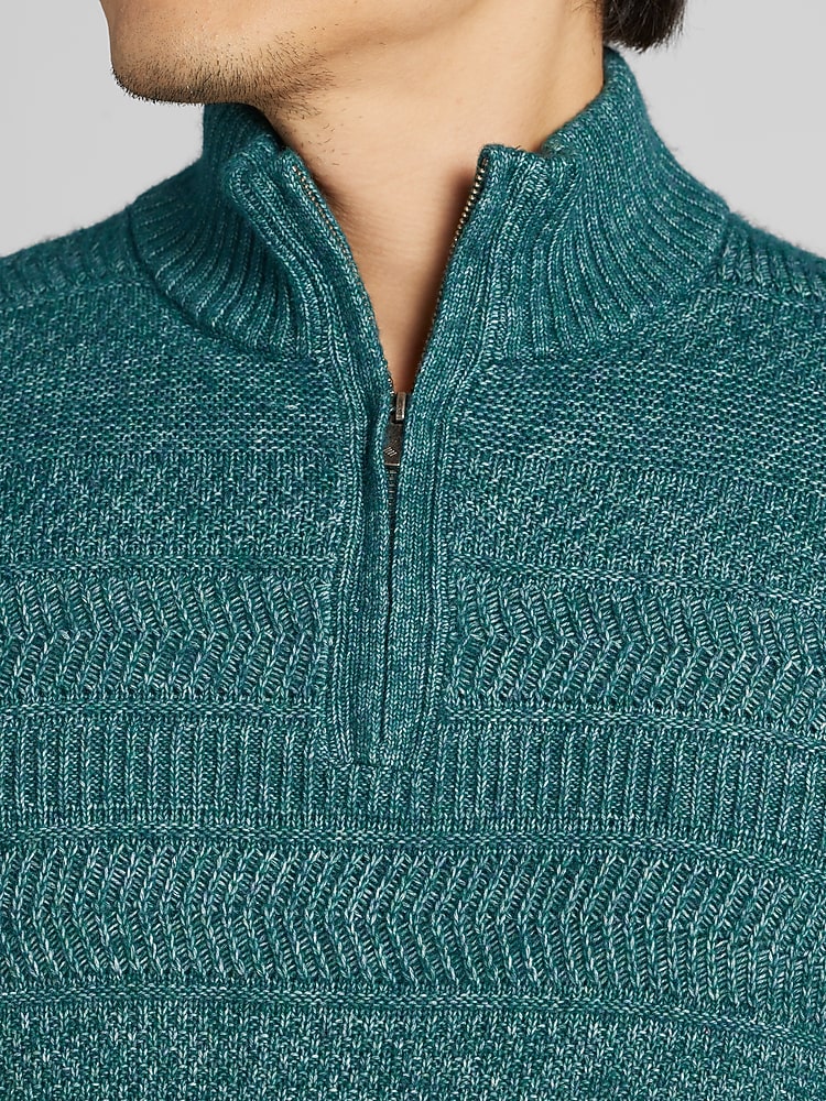 Joseph Abboud Textural Stripe Quarter Zip Sweater, Seamoss - Green
