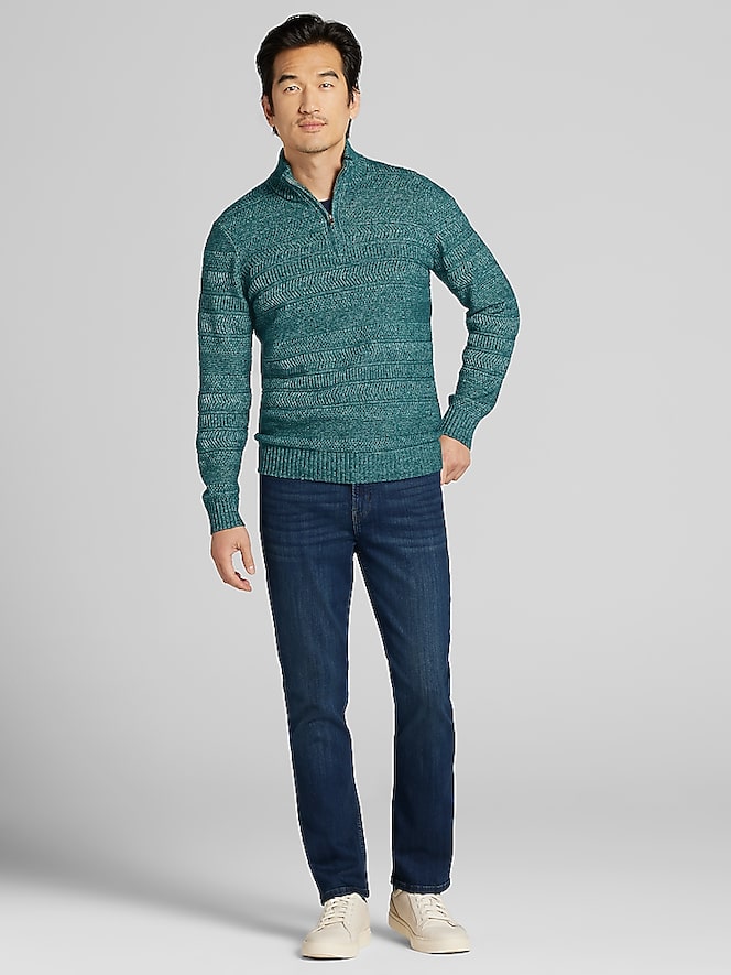 Joseph Abboud Textural Stripe Quarter Zip Sweater