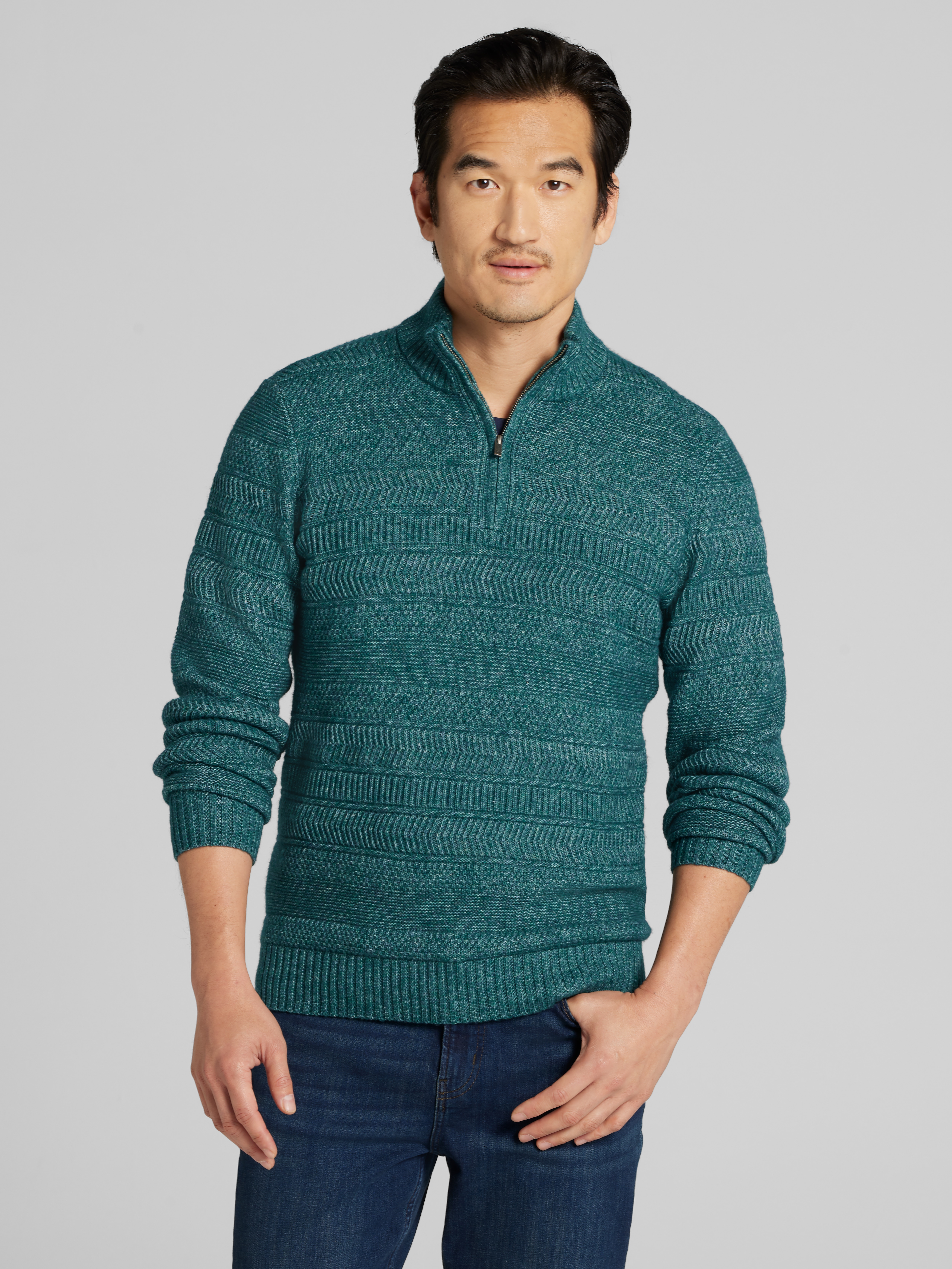 Modern Fit Stripe 1/4 Zip Pullover
