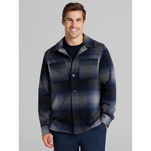 Joseph Abboud Big & Tall Men's Modern Fit Plaid Shirt Jacket Midnight - Size: LT TMW6KB150501