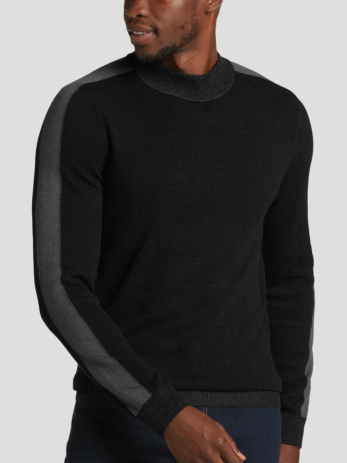 Awearness Cole Slim Fit Stripe Sleeve Mock Neck Sweater
