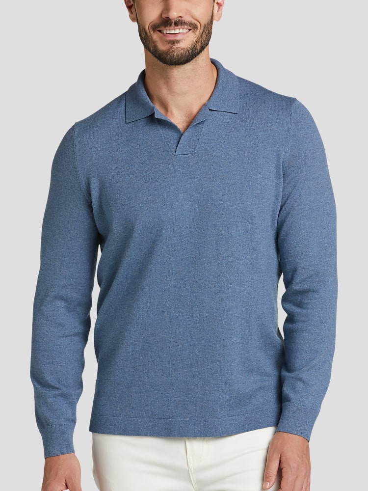 Joseph Abboud Modern Fit Cotton Cashmere Johnny Collar Polo All
