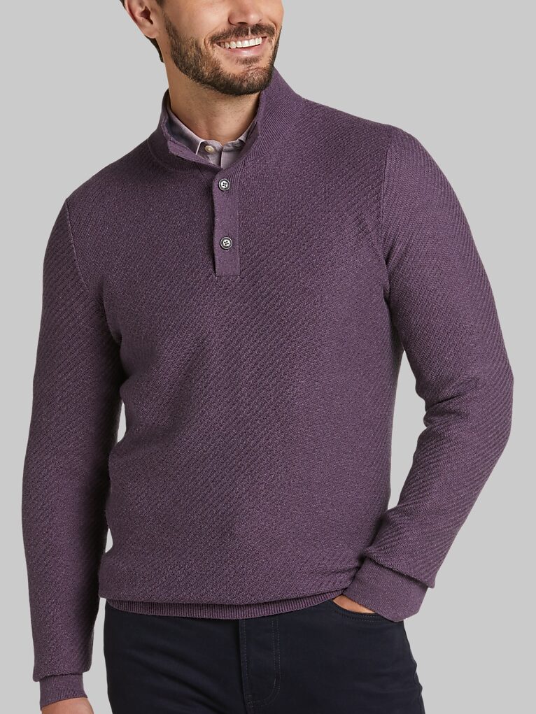 Joseph Abboud Modern Fit Mock Neck Textured Twill Sweater All