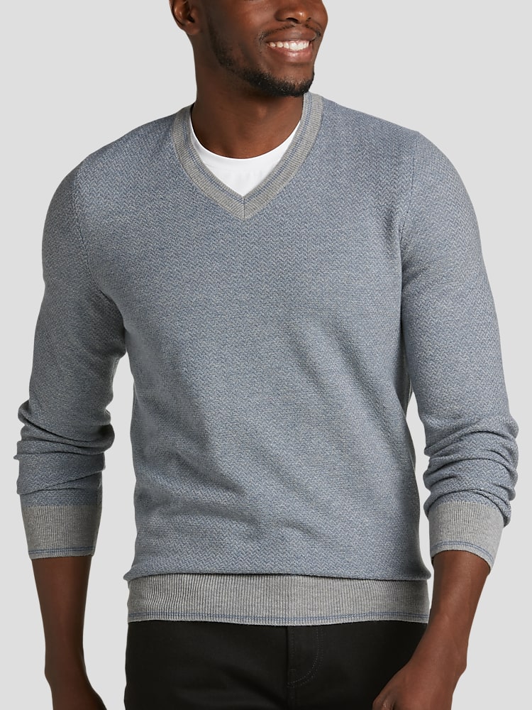Joseph Abboud Slim Fit V Neck Sweater Herringbone Sweaters Men s Wearhouse