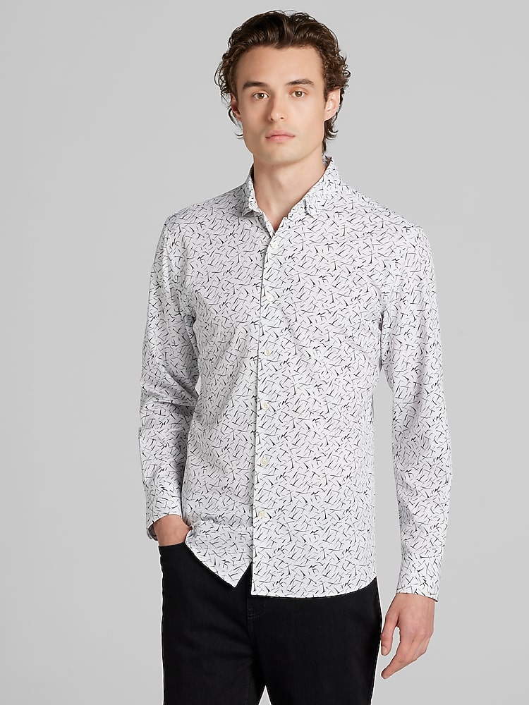 Awearness Kenneth Cole Big & Tall CHILLFLEX Slim Fit 4-Way Stretch Button-Up Shirt in White/Black  XXL Long Sleeve Men's Dress Shirt