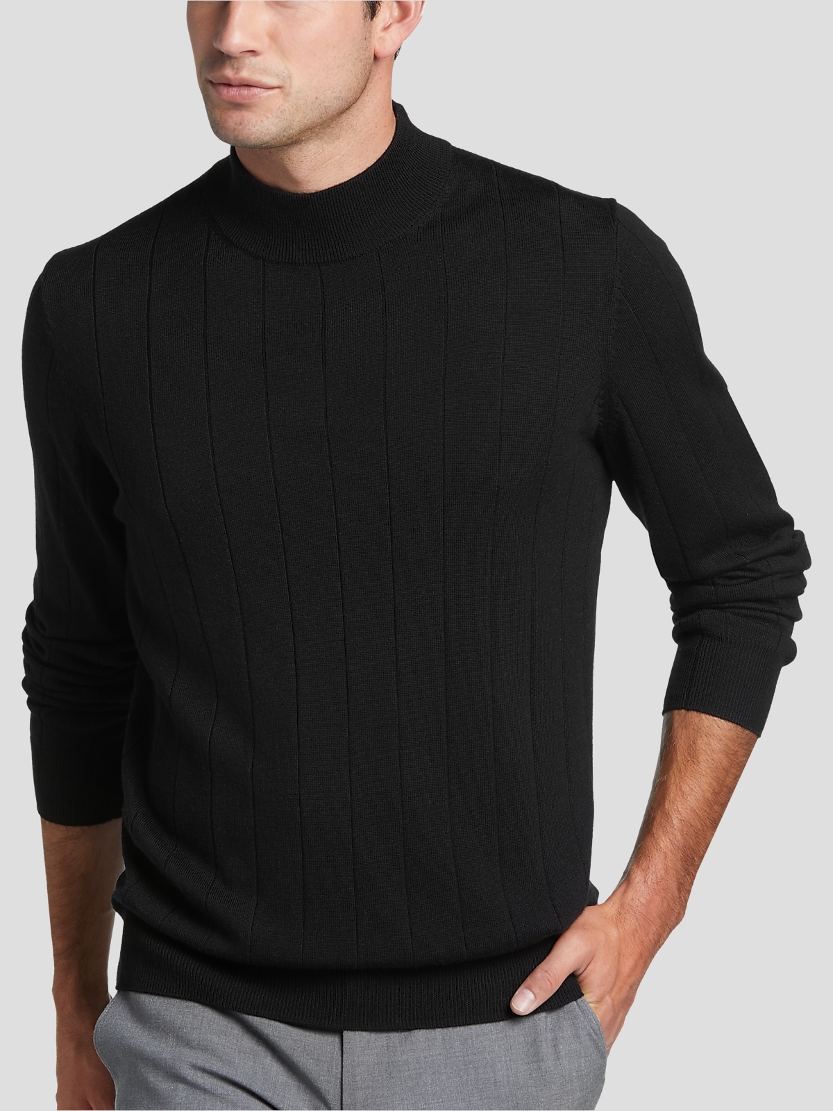 Mens Extra Fine Merino Wool Mock Turtleneck Jumper