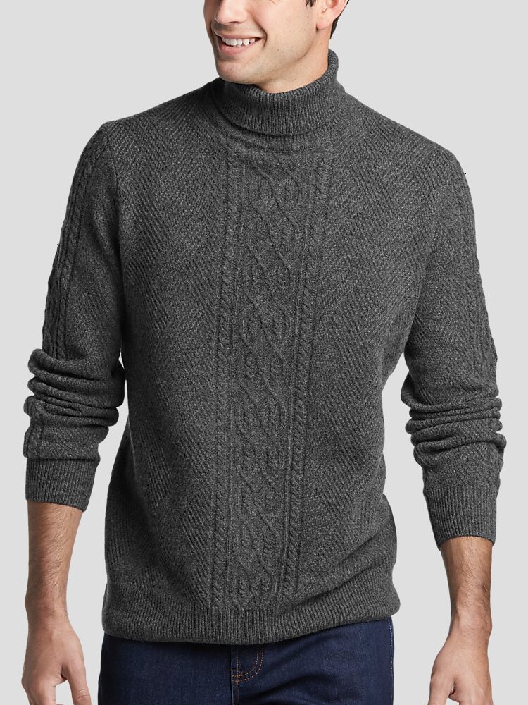 Joseph Abboud Modern Fit Cable Knit Turtleneck Sweater | Men's Sweaters |  Moores Clothing