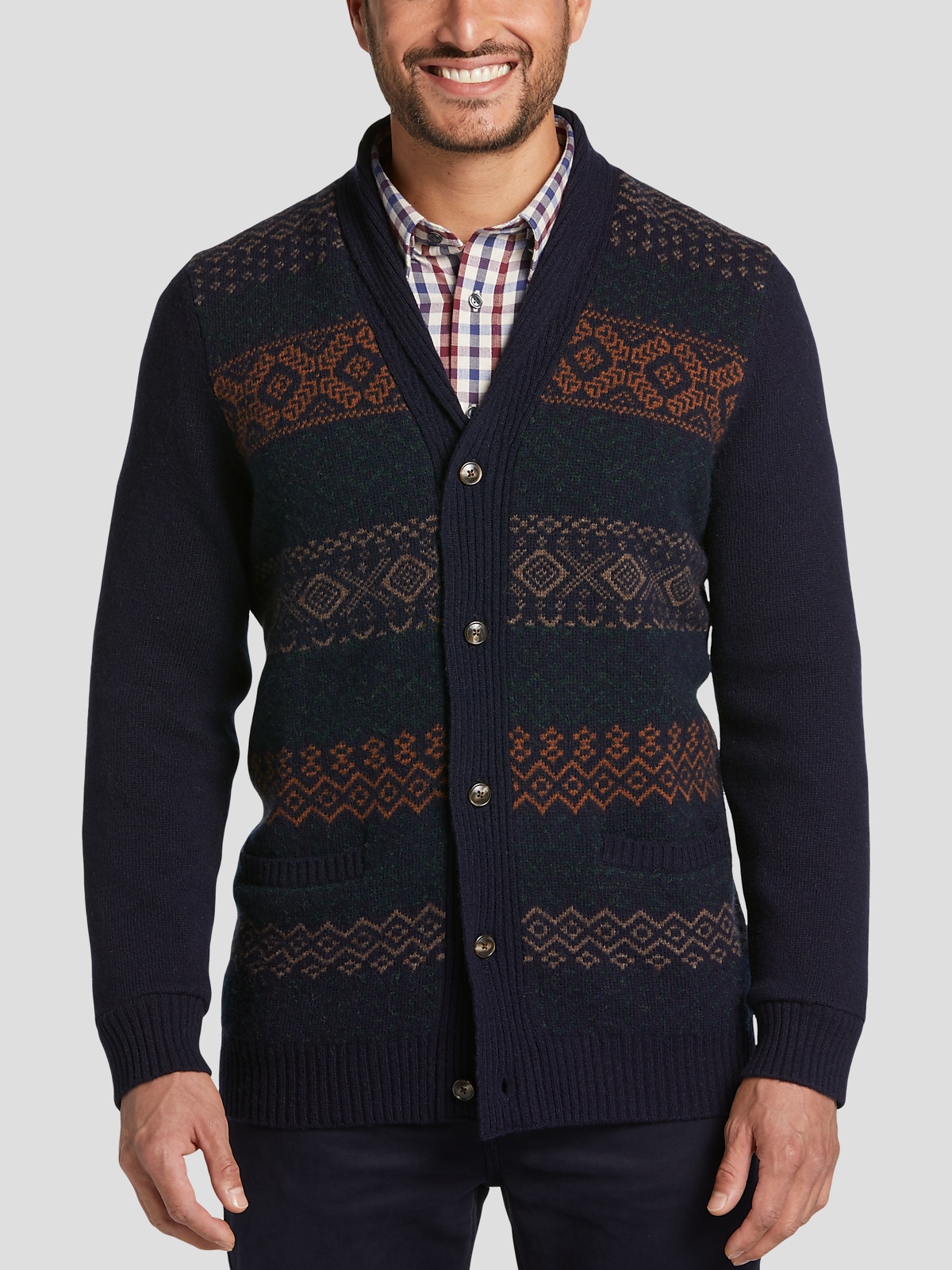 Jos. A Bank Modern Fit Fair Isle Shawl Collar Cardigan Sweaters Men s Wearhouse