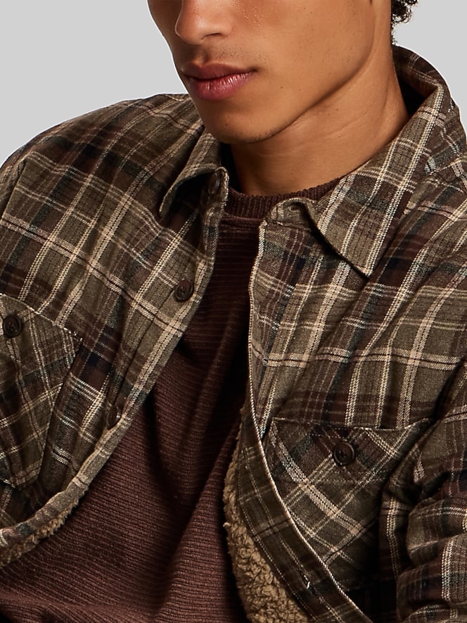 Weatherproof Vintage Regular Fit Faux Sherpa-Lined Flannel Shirt Jacket
