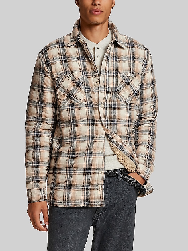 Weatherproof Vintage Regular Fit Faux Sherpa-Lined Flannel Shirt Jacket Wheat