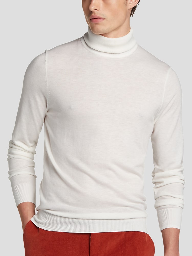 White Slim Fit Turtleneck Sweater by