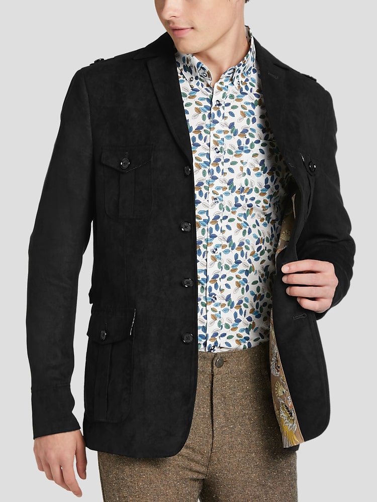 Paisley Gray Slim Fit Military Coat All Sale Men s Wearhouse