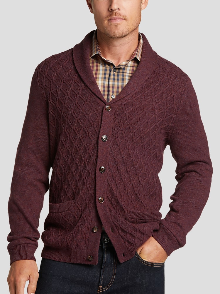 Joseph Abboud Diamond Cable Knit Cardigan Sweater Sweaters Men s Wearhouse