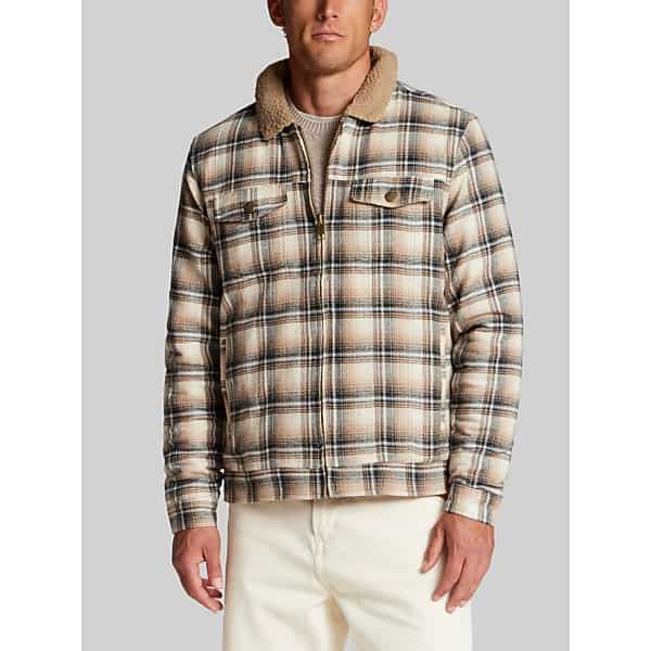 Weatherproof Vintage Men's Regular Fit Berber-Lined Flannel Trucker Jacket Sand - Size: Medium