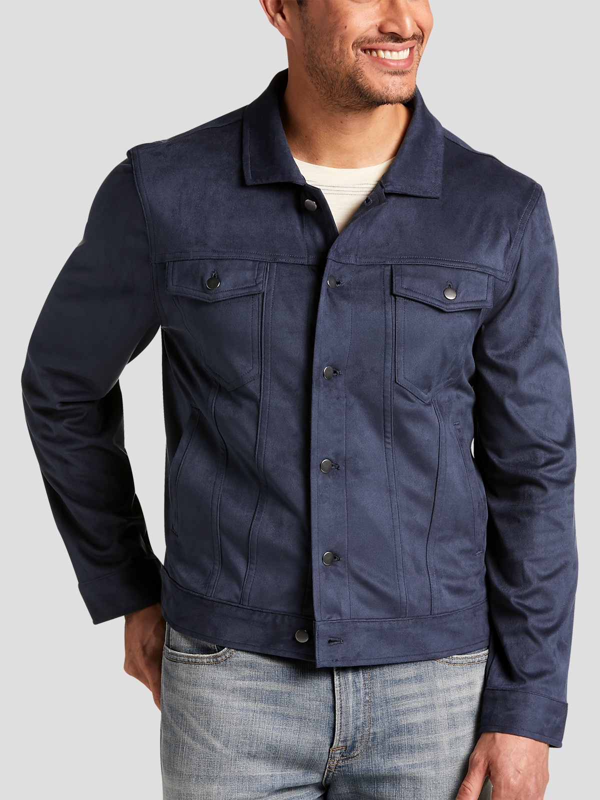Blue suede trucker jacket hotsell