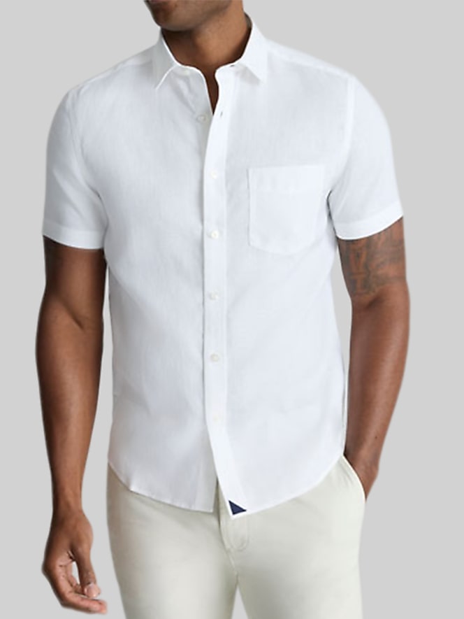 Untuckit Cameron Slim Fit Wrinkle-Resistant Linen Short Sleeve Woven Button Up Shirt
