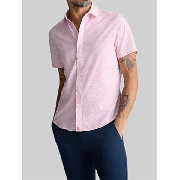 Untuckit Men's Slim Fit Brookstone Performance Short Sleeve Button Up Shirt Pink