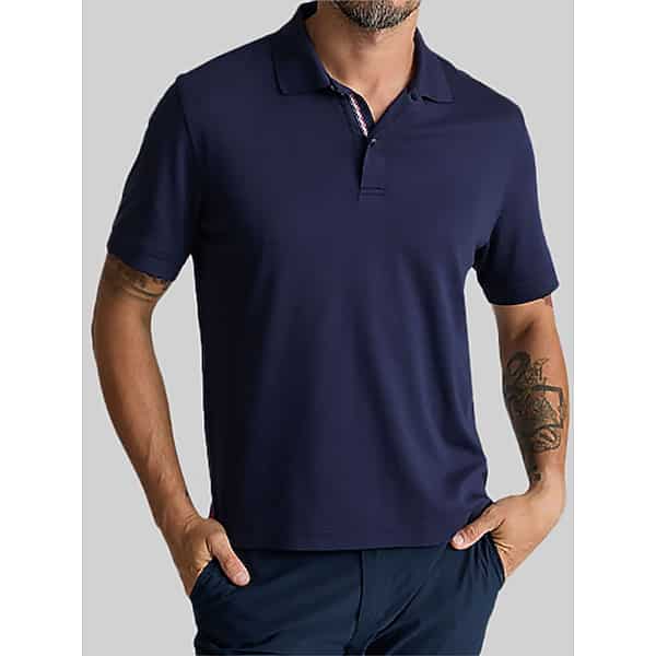 Untuckit Men's Slim Fit Damaschino Wrinkle-Free 100% Cotton Short Sleeve Polo Navy -