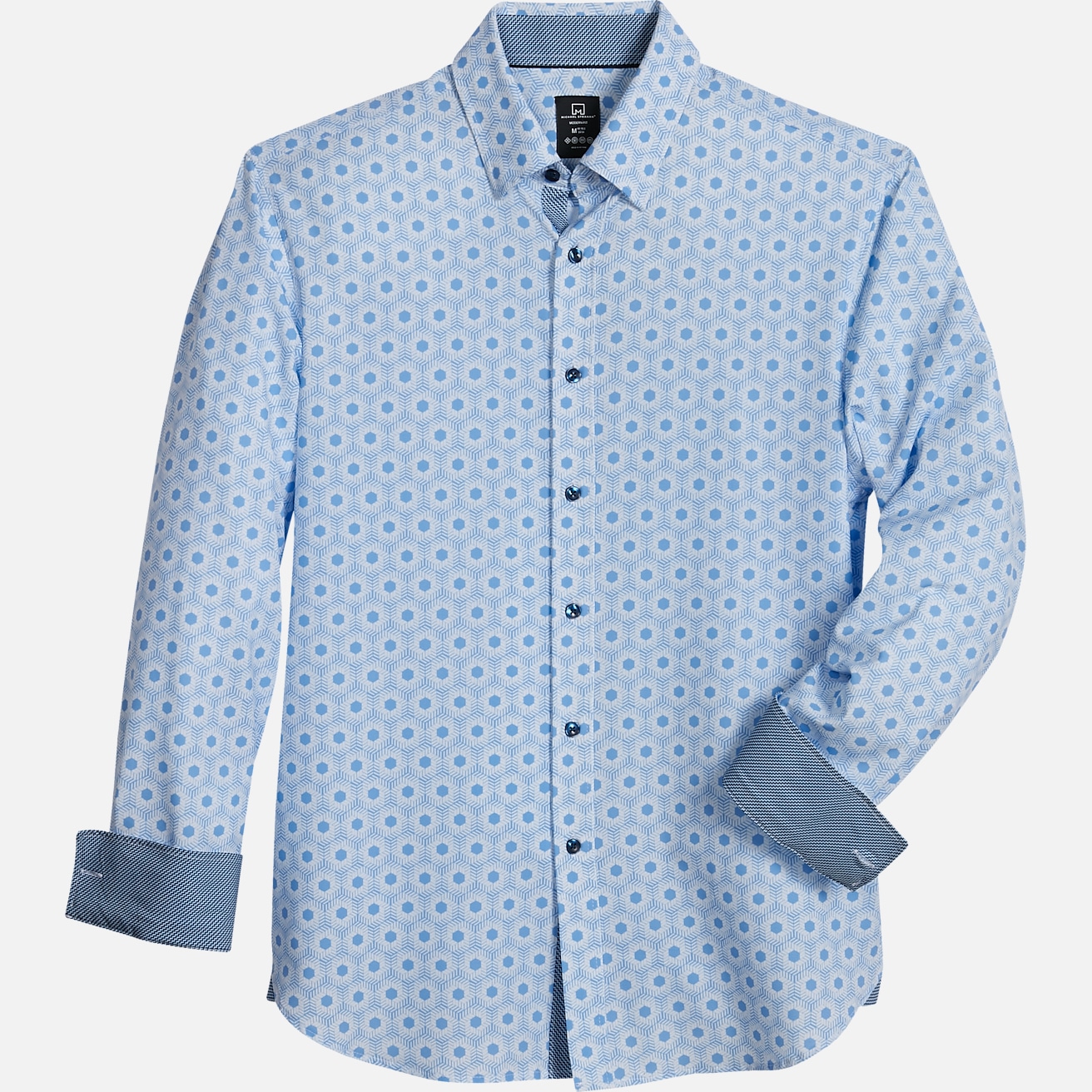 MS LS 4-WAY HEXAGON PRINT-BLUE WOVEN