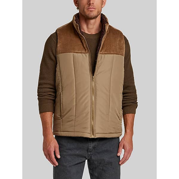 Weatherproof Vintage Men's Faux Sherpa-Lined Mixed Media Corduroy Vest Kangaroo - Size: XL