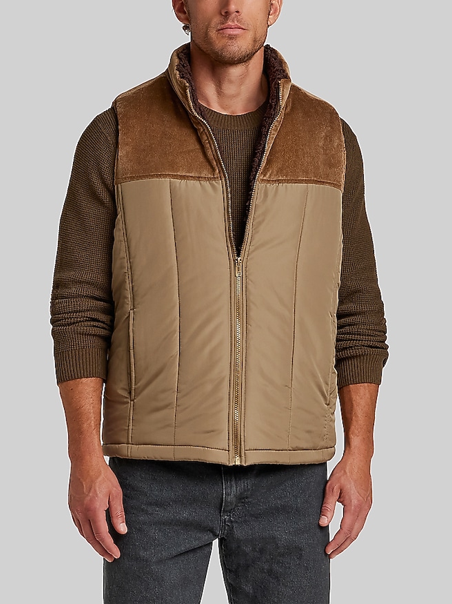Weatherproof Vintage Faux Sherpa-Lined Mixed Media Corduroy Vest Kangaroo