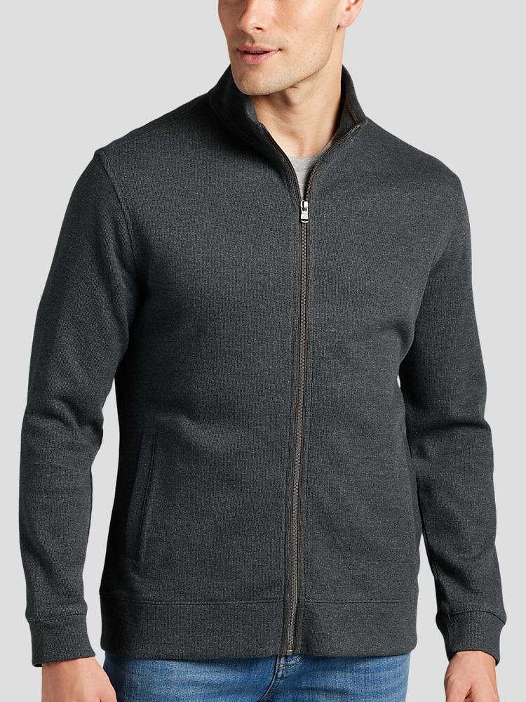 RIBBED ZIPPERED JACKET - Gray