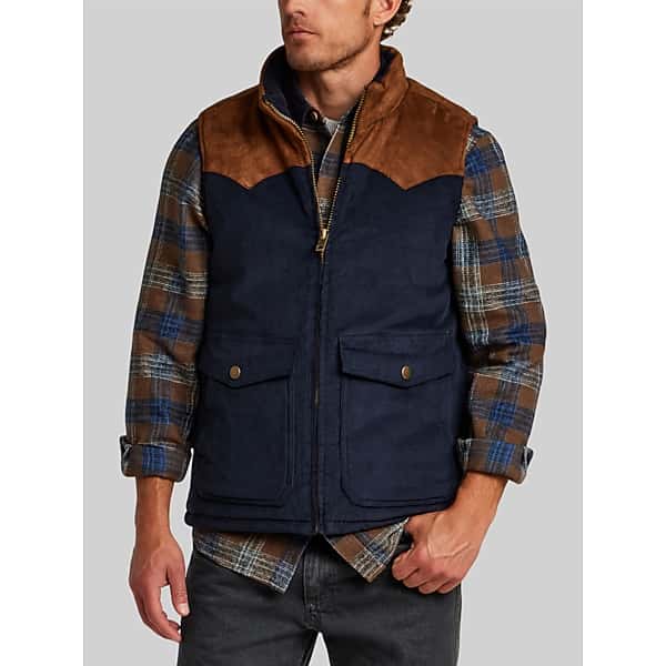 Weatherproof Vintage Men's Mixed Media Suede Corduroy Western Vest Brown Navy - Size: XXL
