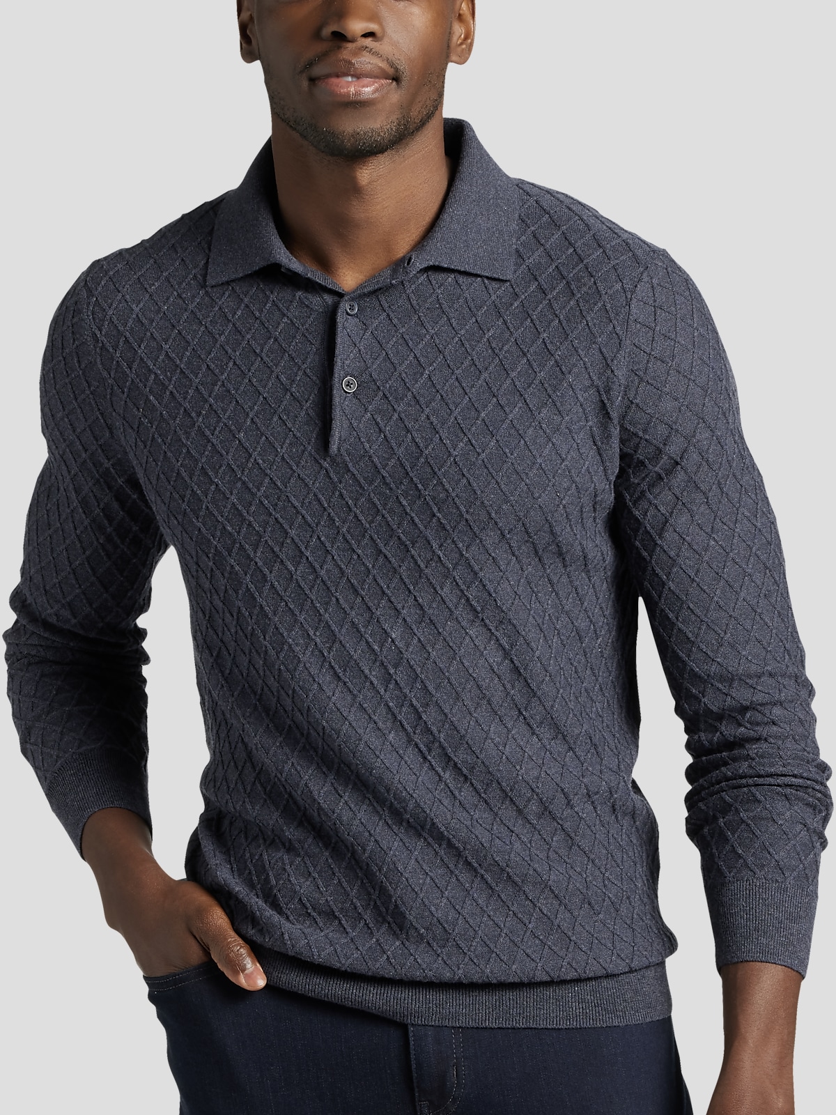 Joseph Abboud Modern Fit Diamond Stitch Polo Sweater | New