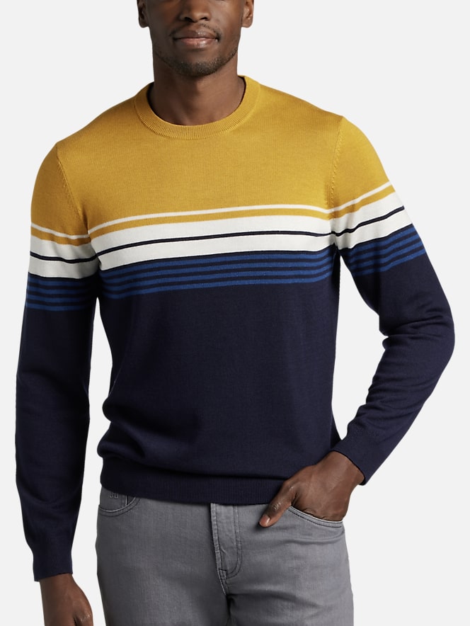 Michael Strahan Modern Fit Stripe Crewneck Sweater All Clearance 3999 Mens Wearhouse 