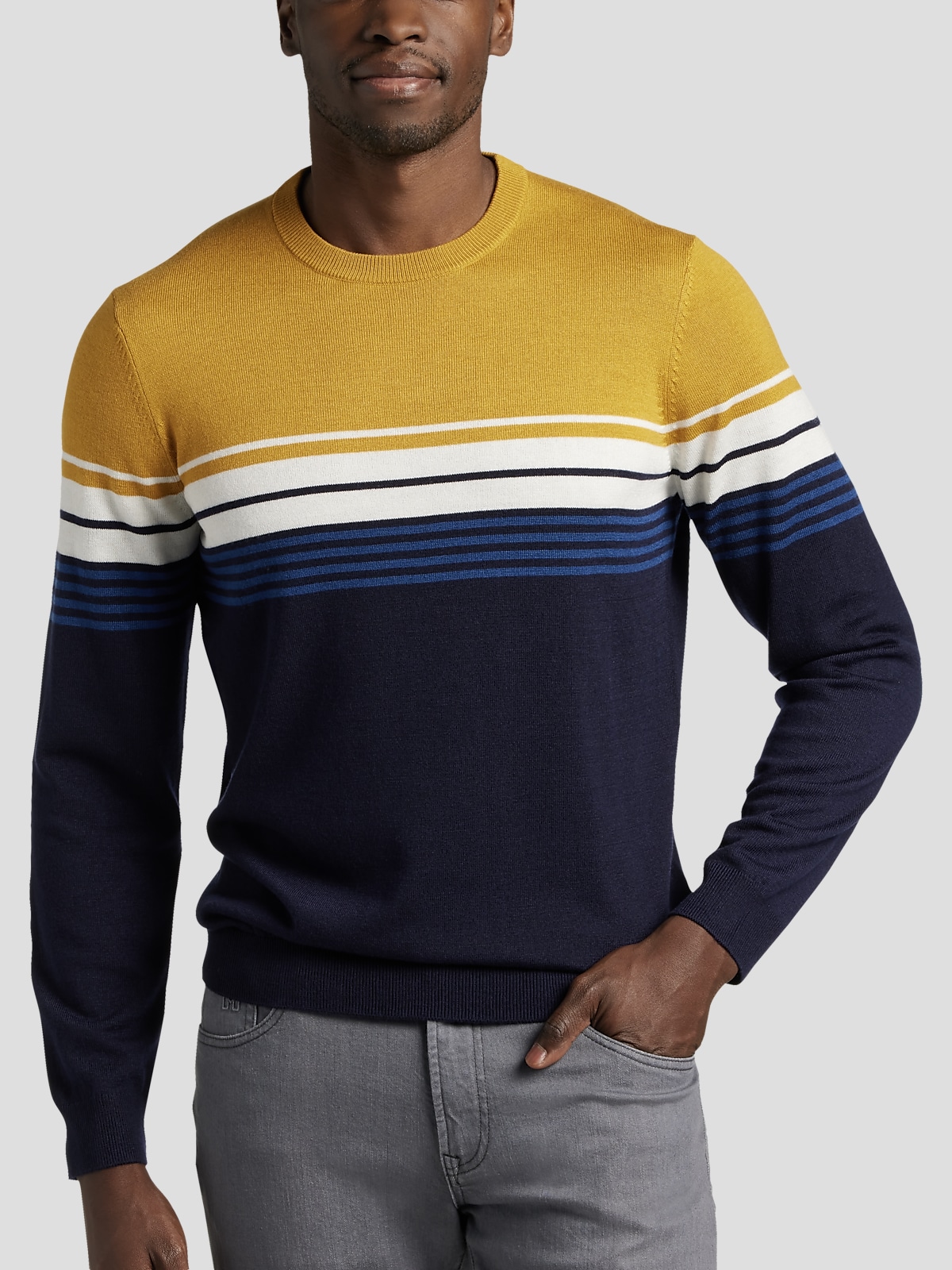 Men's striped crew sale neck sweater