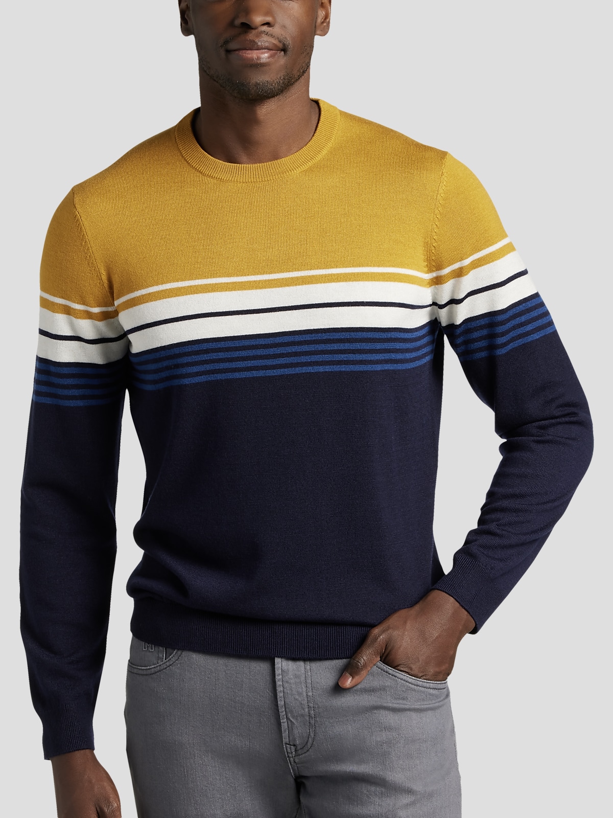 Michael Strahan Modern Fit Stripe Crewneck Sweater | All Sale| Men's  Wearhouse