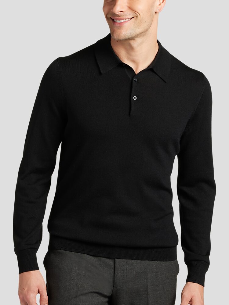 100% merino wool long- sleeved polo shirt - Men