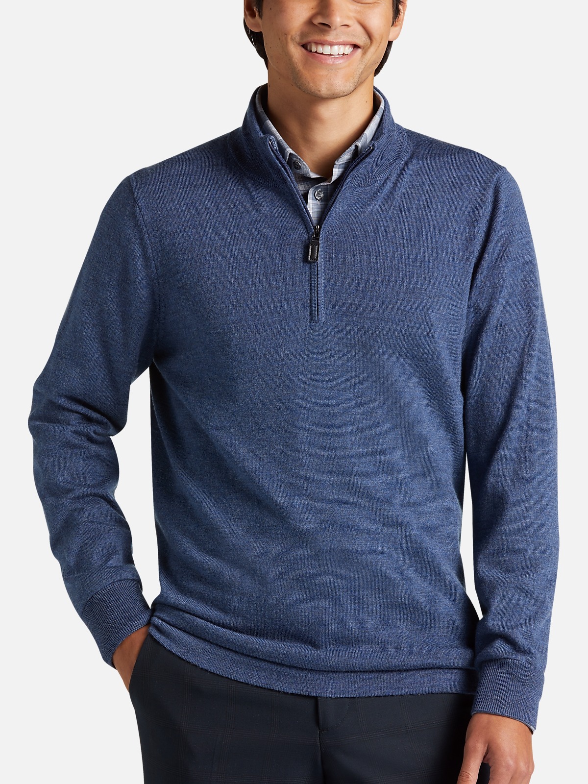 Men's Premium Quarter-Zip Merino Sweater in Dark Navy from Joe Fresh