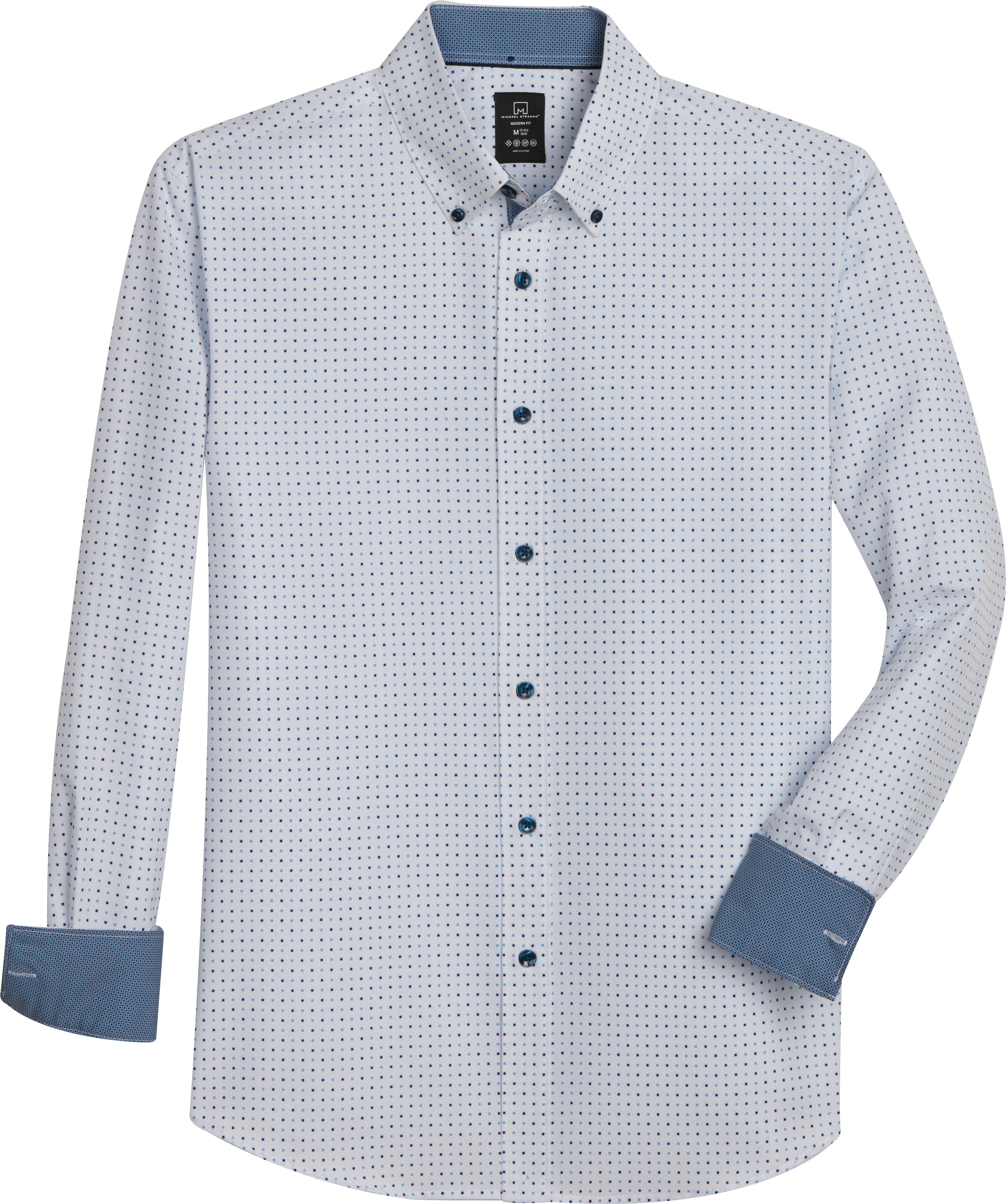 Michael Strahan Four-Way Stretch Modern Fit Sport Shirt, Blue Boxes and  Dots - Men's Shirts