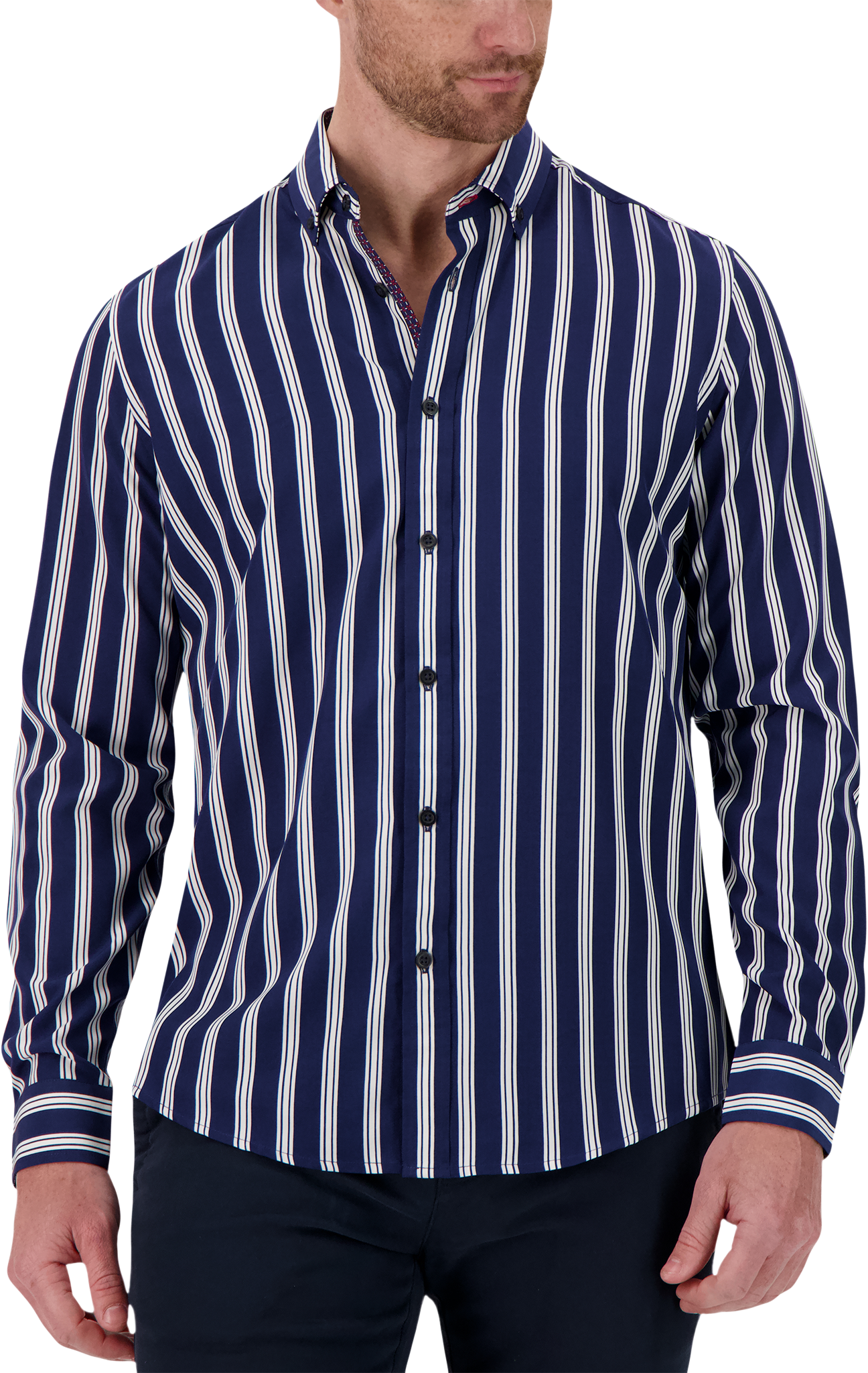 REPORT COLLECTION L/S 4 WAY PANEL STRIPE PRINT- NAVY