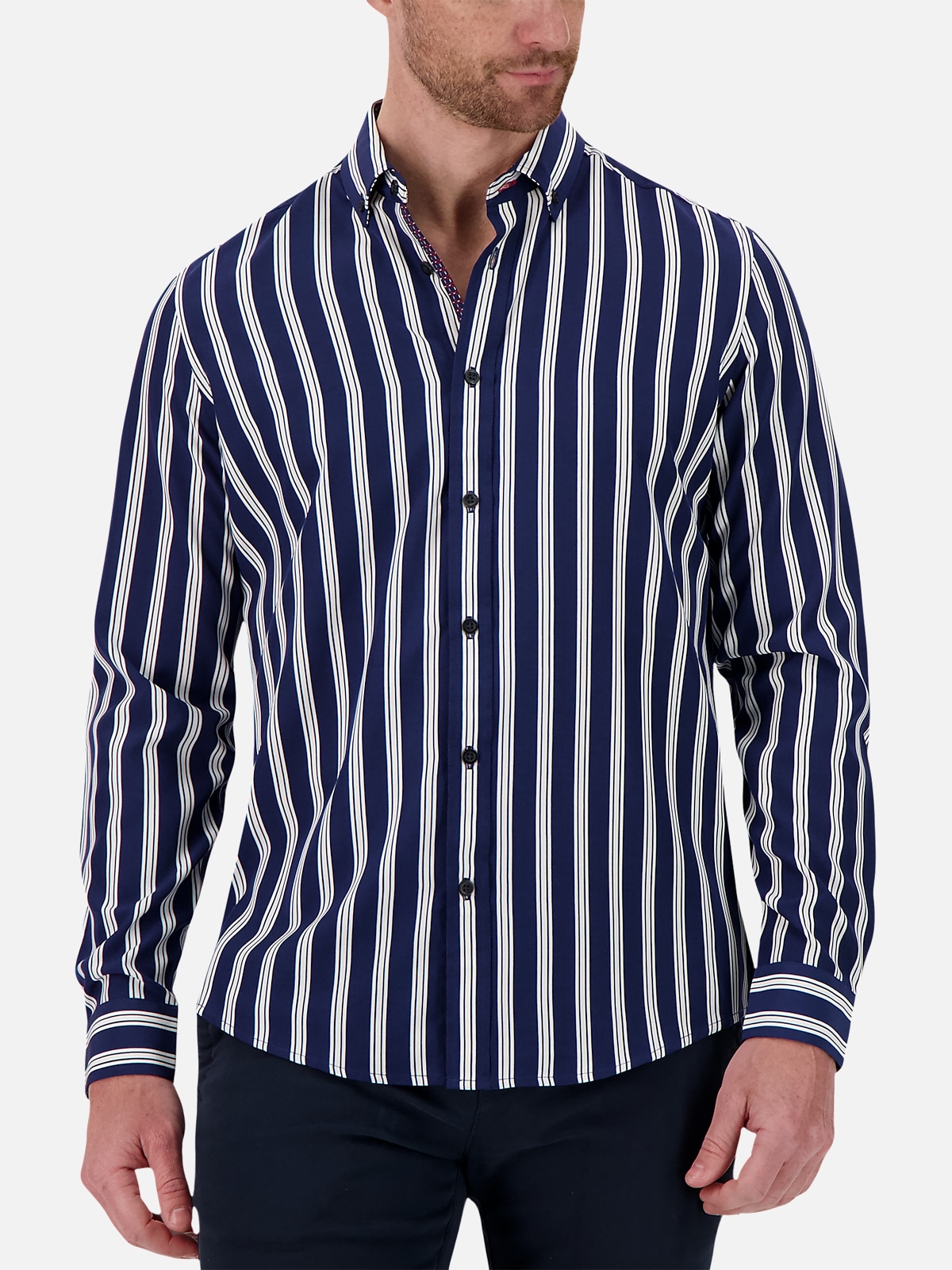 Report Collection Slim Fit 4-Way Stretch Panel Stripe Sport Shirt | All ...
