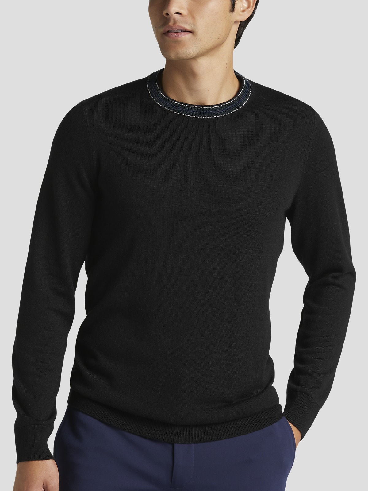 MS LS STRIPE NECK CREW SWEATER