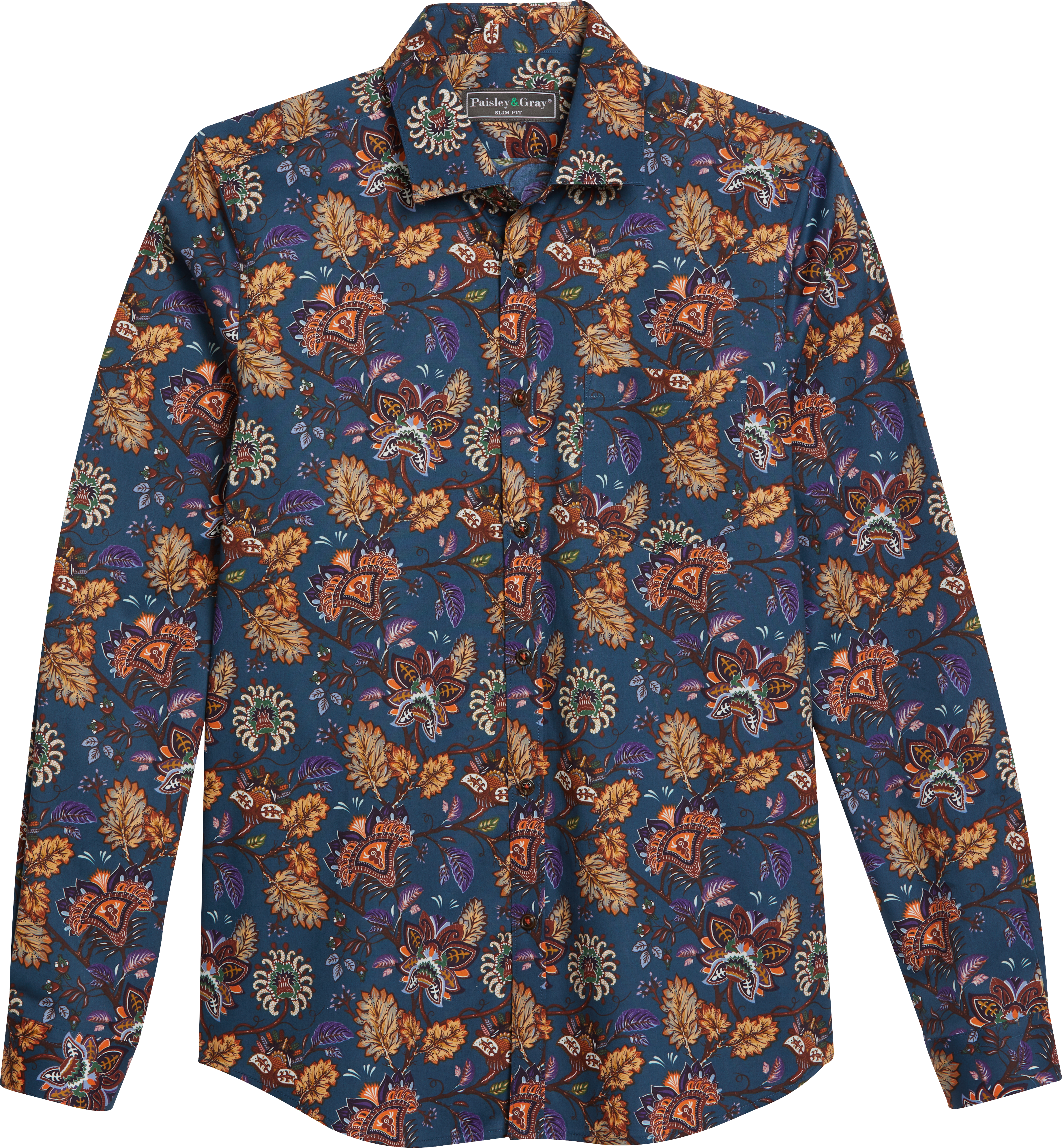 Slim Fit Leaf Pattern Sport Shirt