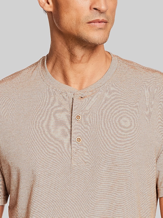 Weatherproof Regular Fit Suede Microstripe Short Sleeve Henley