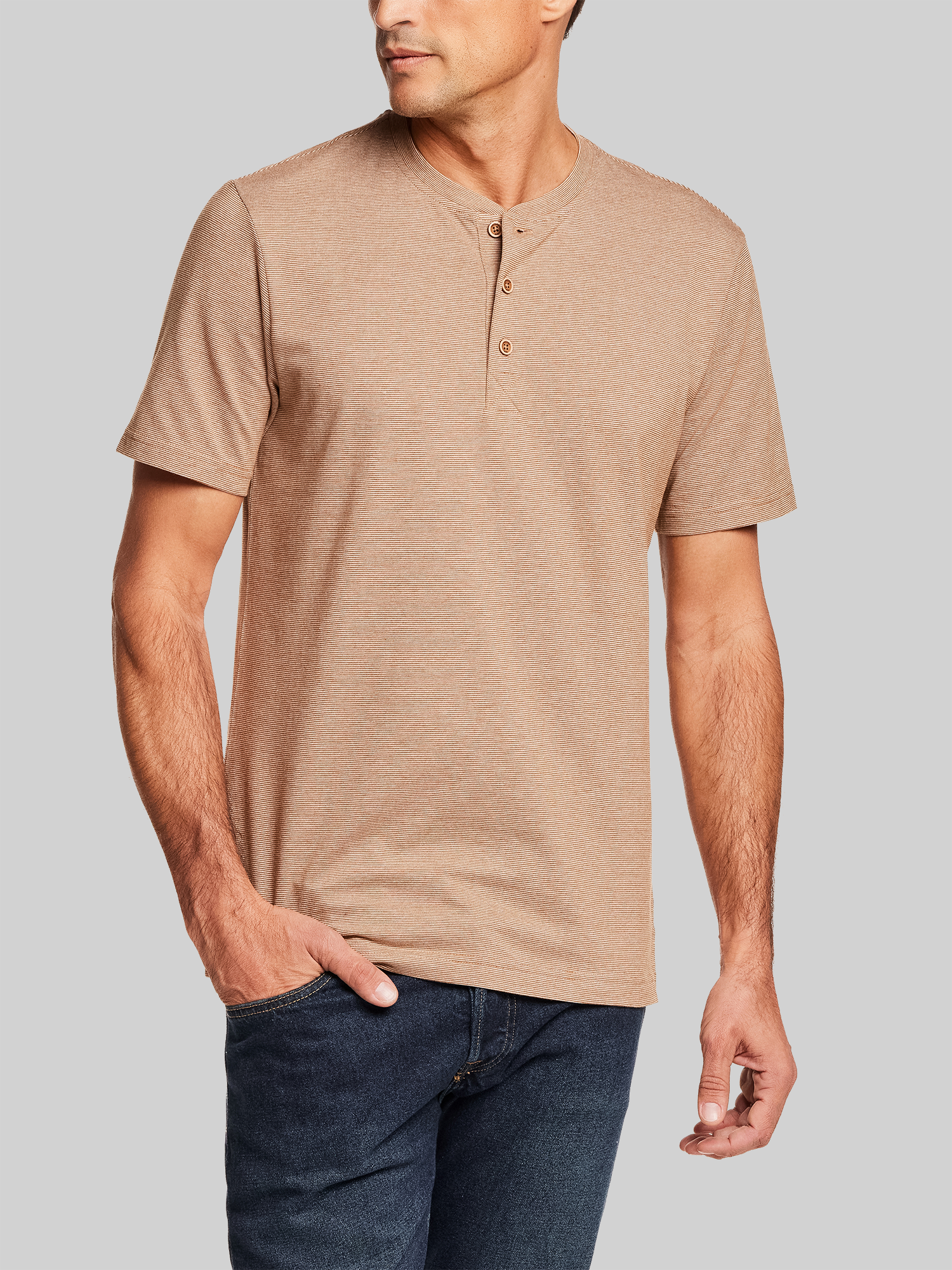 Regular Fit Suede Microstripe Short Sleeve Henley