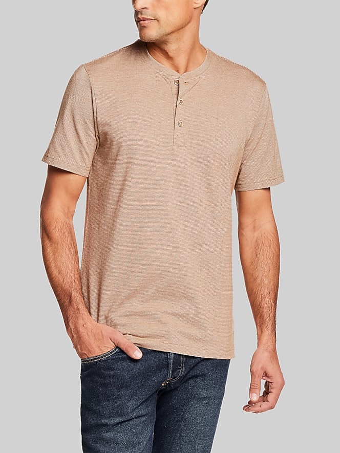 Weatherproof Regular Fit Suede Microstripe Short Sleeve Henley