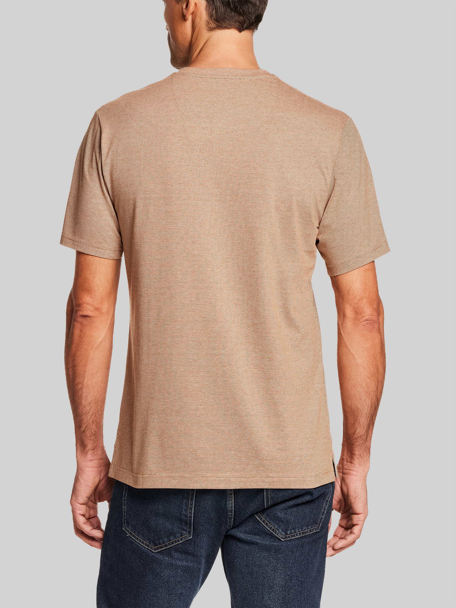 Regular Fit Suede Microstripe Short Sleeve Henley